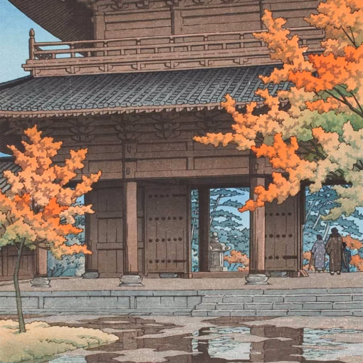 ‘After Drizzle in Autumn, Nazen Ji Temple, Kyoto’ Hasui Kawase, woodblock print, 1952.