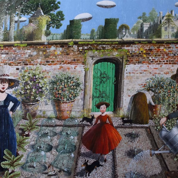‘The Walled Garden’ Richard Adams Gouache and varnished pastel.