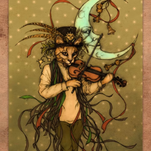 ‘Tattercat’, Thomas Brown, Pencil, wash, white conte, and white gouache. Coloured digitally.