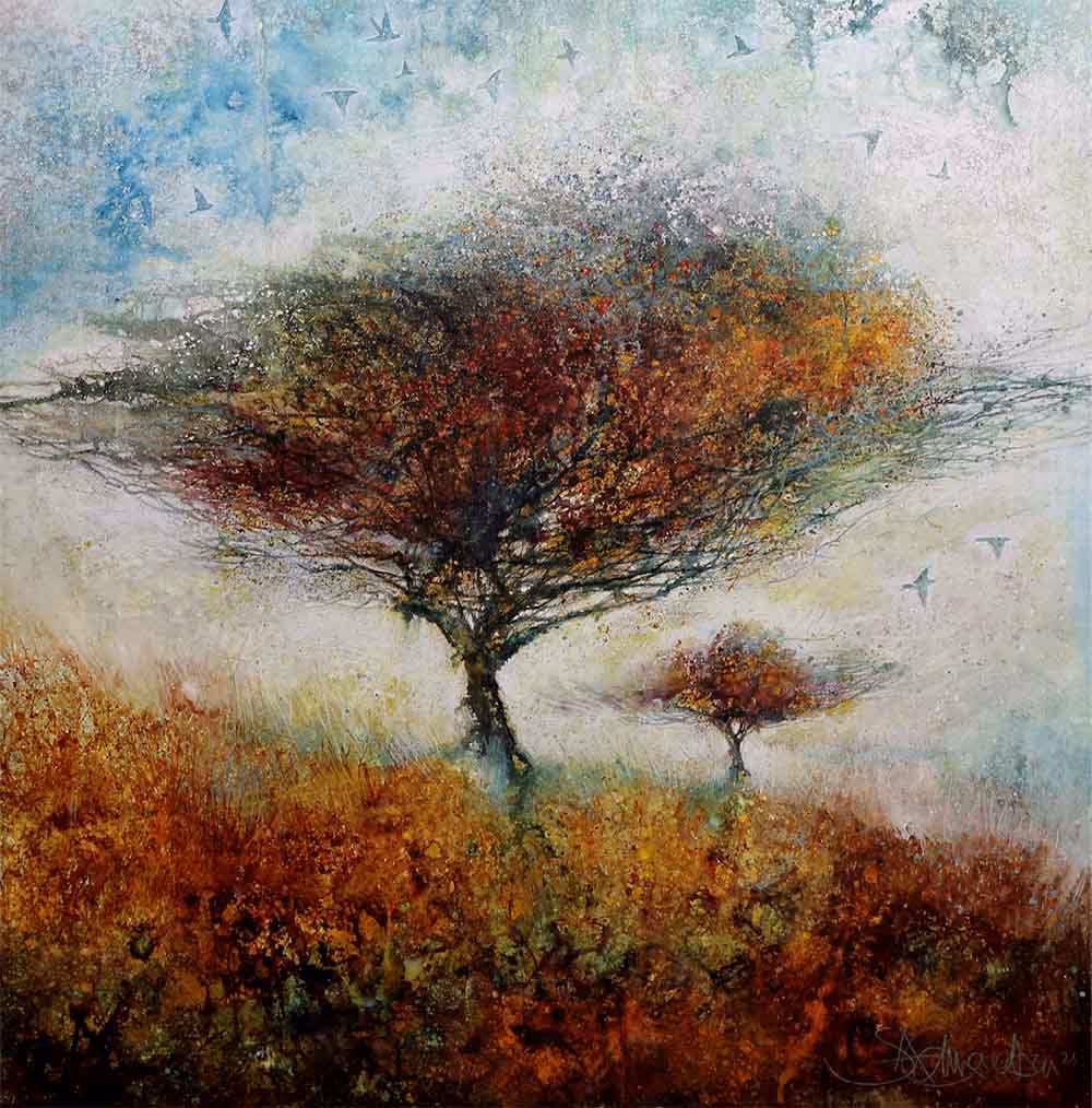 ‘The Blessing Trees (Dartmoor Hawthorns)’ Stewart Edmondson, mixed media, 2026.