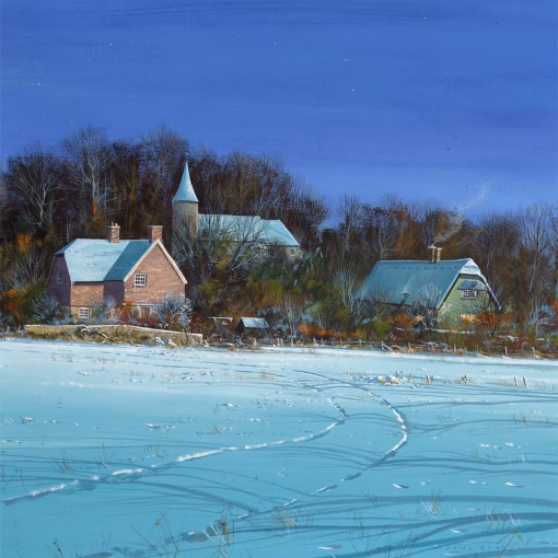 ‘Evening Light, Southease’ Paul Evans, acrylic on canvas, 2017.