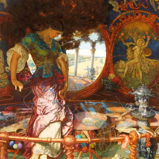 ‘Lady of Shallot’, Edward Robert Hughes & William Holman Hunt, oil on canvas, painted between 1888 and 1905.