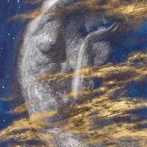 ‘The Weary Moon’, Edward Robert Hughes, watercolour and bodycolour with gold and silver, 1911.