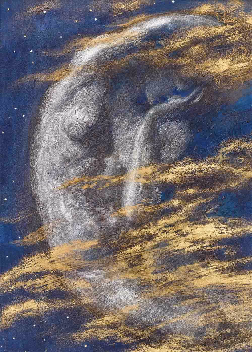 ‘The Weary Moon’, Edward Robert Hughes, watercolour and bodycolour with gold and silver, 1911.